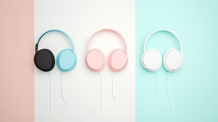 Poster - Stylish Headphones in Vibrant Colors Displayed on a Pastel Background Generative AI