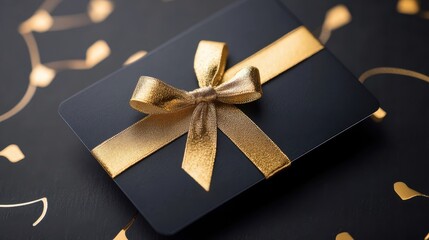 Black gift card with golden bow for Black Friday shopping concept