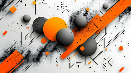 Wall Mural - Abstract geometric design with orange and black shapes on white background.