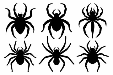 Wall Mural - set of black spider silhouette, spider icon vector bundle, halloween spider set