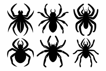 Wall Mural - set of black spider silhouette, spider icon vector bundle, halloween spider set