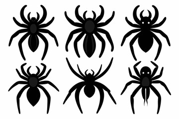 Wall Mural - set of black spider silhouette, spider icon vector bundle, halloween spider set