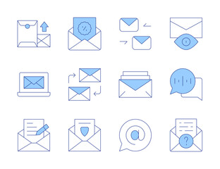 Mail icons. Line Duotone style, editable stroke. email, envelope, laptop, mail, audio message