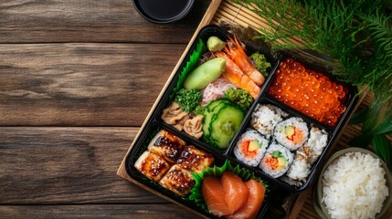 Sticker - Artistic Bento Box Composition on Wooden Table