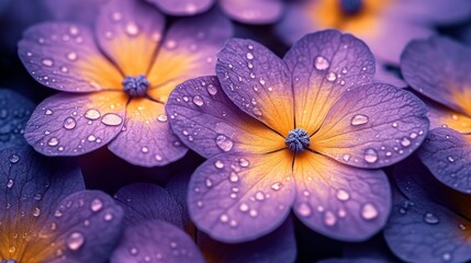 Wall Mural - A close up of a purple flower with droplets of water on it