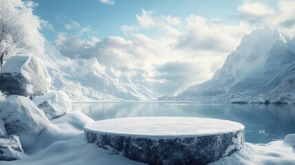 Aufkleber - A snow-covered mountain range with a large body of water in the foreground