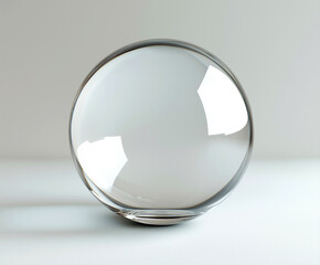 A clear glass ball sits on a white surface