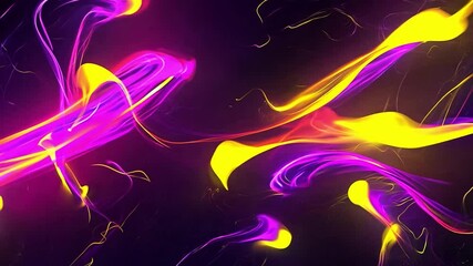 Poster - Vibrant swirls of purple, yellow, and pink on a dark background create a lively digital artwork full of movement