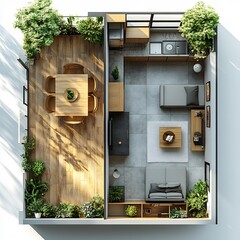 Poster - 3d topdown view of small dining room with a compact table streamlined chairs and a functional floor plan shown on a clean white background showcasing a stylish and practical layout