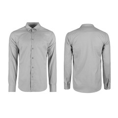 Wall Mural - Gray men's shirt with long sleeves front and back isolated on white background