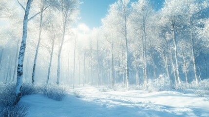 Poster - A snowy forest with trees covered in snow