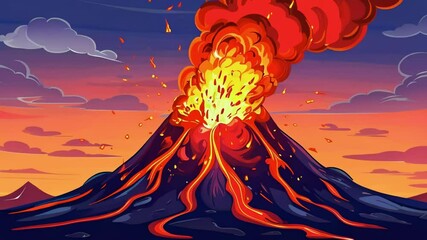 Wall Mural - Cartoon A volcano spewing bright red lava