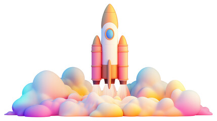 Fototapete - Shuttle launch a 3D rocket in space and clouds Business startup and business growth concept  isolated on a white background