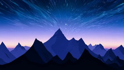 Wall Mural - animated stars seamless night scene 4k repeating virtual dramatic mountain galaxy cosmos sky astrono
