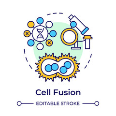 Wall Mural - Cell fusion multi color concept icon. Cells combination. Hybridoma technology. Immune cells. Generate antibodies. Round shape line illustration. Abstract idea. Graphic design. Easy to use in article