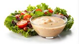 Tilted Angle Chipotle Ranch salad dressing and dipping sauce isolated on white