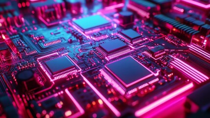 Poster - Vibrant Neon Technology Circuits Background