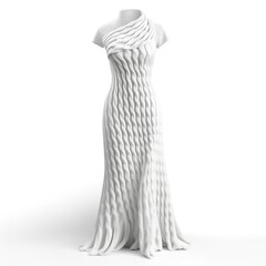 A knitted dress on a white wall. Hand-knitted design