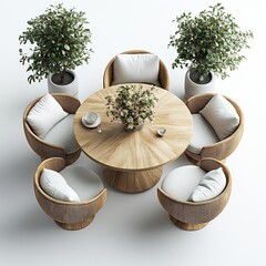Poster - 3d top view of small dining area with a compact table and modern chairs detailed floor plan on a clean white background showcasing stylish and functional layout
