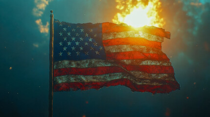 The American flag waves proudly against a clear blue sky, symbolizing patriotism and freedom