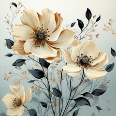 Wall Mural - Organic Minimalism in Monochrome: Delicate Flowers and Fine Lines