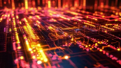 Poster - Colorful abstract representation of digital data flow with vibrant lines and glowing points at night