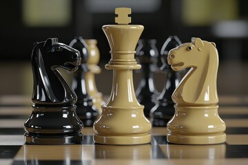 Chess Pieces in Focus on a Game Board