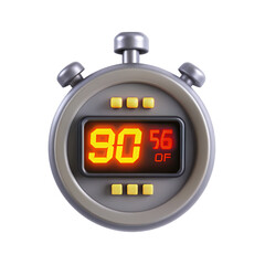 Poster - This image showcases a round digital stopwatch, displaying time in a bright orange color. The timer shows 90 minutes and 56 seconds.