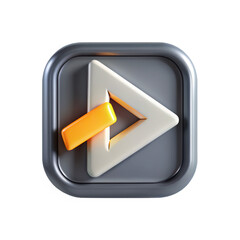 Poster - A 3D rendered play button icon with orange and gray colors. It has a sleek, modern design suitable for digital applications.