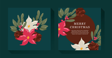 Wall Mural - Simple Christmas Botanical Illustration Template 