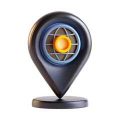 Poster - A modern 3D rendering of a location marker featuring a circular design at its center, presented on a smooth base and isolated on a black background.