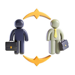 Poster - Two business figures in a rotation exchange symbol, one with a briefcase. Represents collaboration and professionalism in a corporate setting.