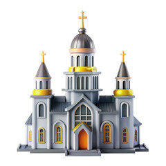 Poster - A detailed 3D render of a colorful church with three towers topped by crosses, showcasing a mix of traditional architectural styles.