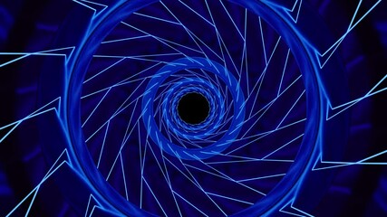 Wall Mural - Abstract background 3D animation moving through shiny glass metal and neon lights tunnel, loop