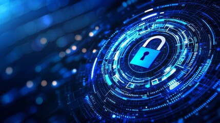 Poster - cyber security illustration highlighting wireframe locks on a blue background, padlock technology, d