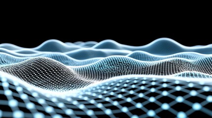 Poster - technology illustration. abstract futuristic background. wave of particles on dark background.