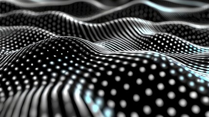 Poster - an illustration of data technology. the background shows an abstract futuristic wave with connecting