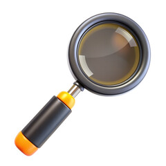 Poster - A realistic render of a magnifying glass, featuring a black handle and an orange accent. Ideal for design and search-related themes.