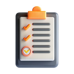 Poster - An isolated 3D rendered checklist icon with orange checkmarks and a circular check, representing organization and reminders.