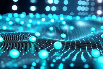 Poster - The abstract blue matrix digital cyberspace background is a 3D render illustration featuring abstract blue digital backgrounds, created by machine learning.