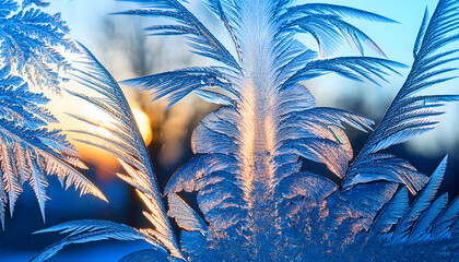 Poster - Intricate frost patterns illuminated by morning sunlight a nature's artistry