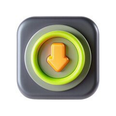 Poster - A 3D illustration of a download icon with a green and orange color scheme, isolated on a dark background. Perfect for digital applications and user interfaces.
