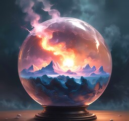 Illustration of magic ball with flame fire effect.