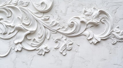 Poster - Close up of decorative plaster on a white wall designed for outdoor applications featuring a relief texture background