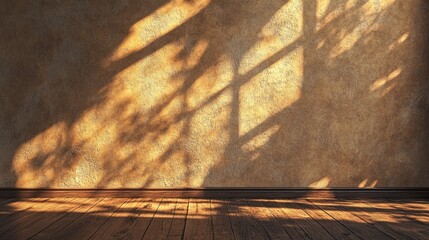 Wall Mural - Empty room featuring a brown textured wall casting shadows Ideal for wall scene mockup showcasing with ample copy space