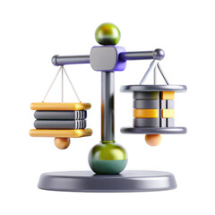 Poster - A colorful and stylized balance scale model featuring weights on each side, symbolizing equality and justice. It has a sleek, modern design.