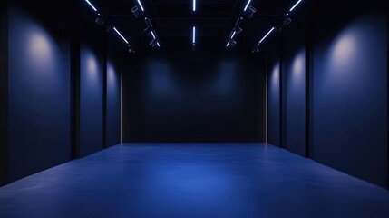 Poster - Dark studio featuring gradient spotlight illumination in an empty room with interior walls and floor designed for product presentation