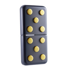 Poster - A 3D render of a gray and yellow domino resting vertically, showcasing its distinctive designs with yellow dots on a sleek surface.