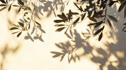 Poster - shadows of olive tree branches on a light colored wall