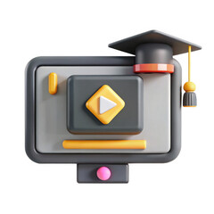 Poster - A colorful graduation-themed play button icon featuring a graduation cap. It signifies education and video learning in a fun 3D style.